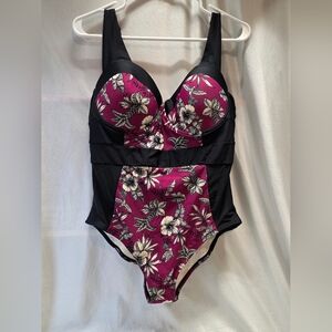 Adore Me Black and Pink Floral Swimsuit